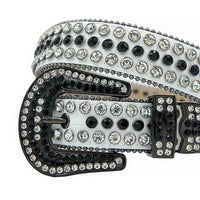 White Strap With Black & Diamond Adorned Rhinestone Belt