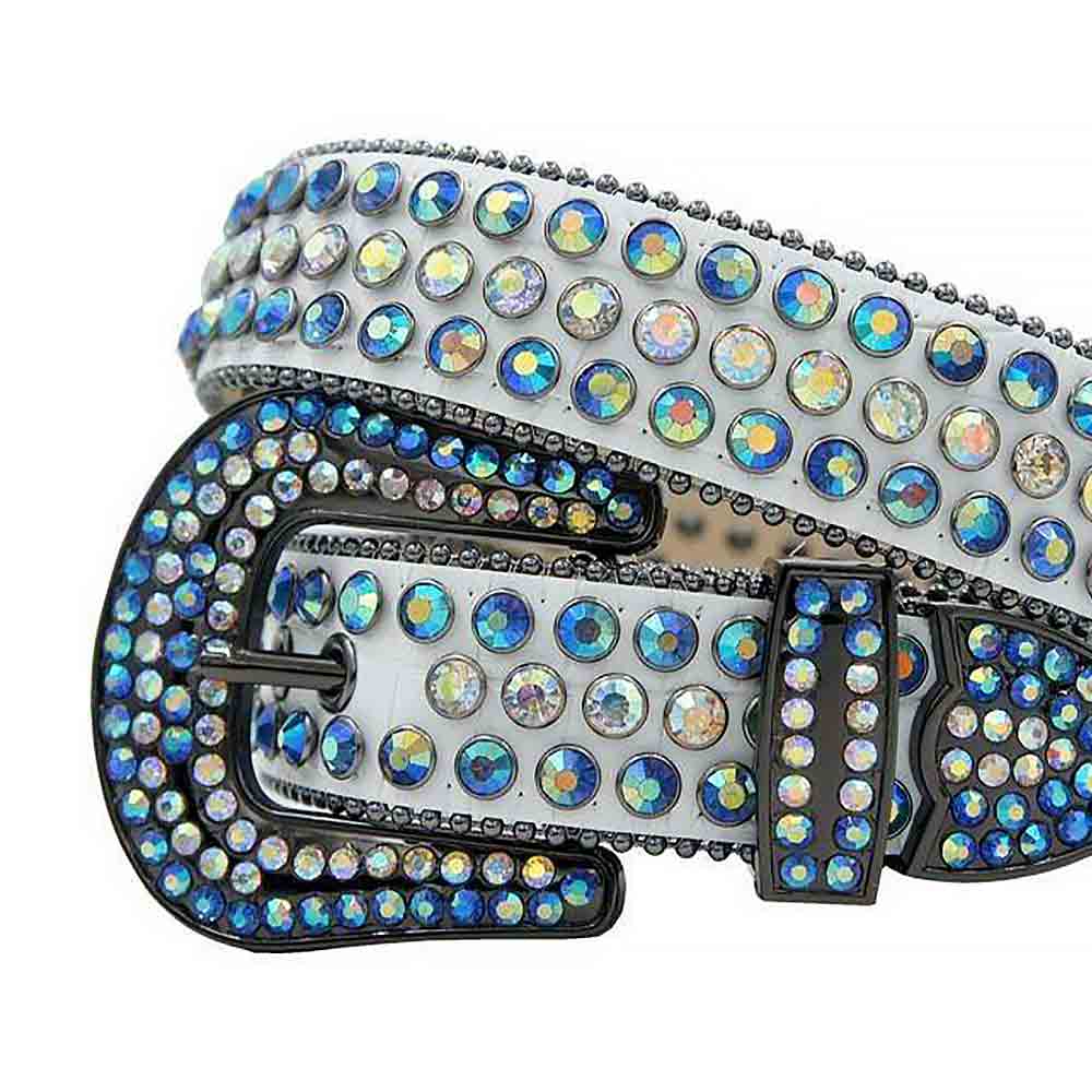 White Strap With Blue & Multi Color Adorned Rhinestone Belt