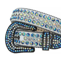 White Strap With Blue & Multi Color Adorned Rhinestone Belt