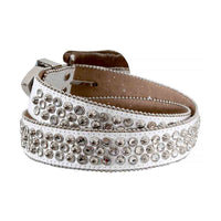 White Strap With Faceted Crystal Studs Rhinestone Belt