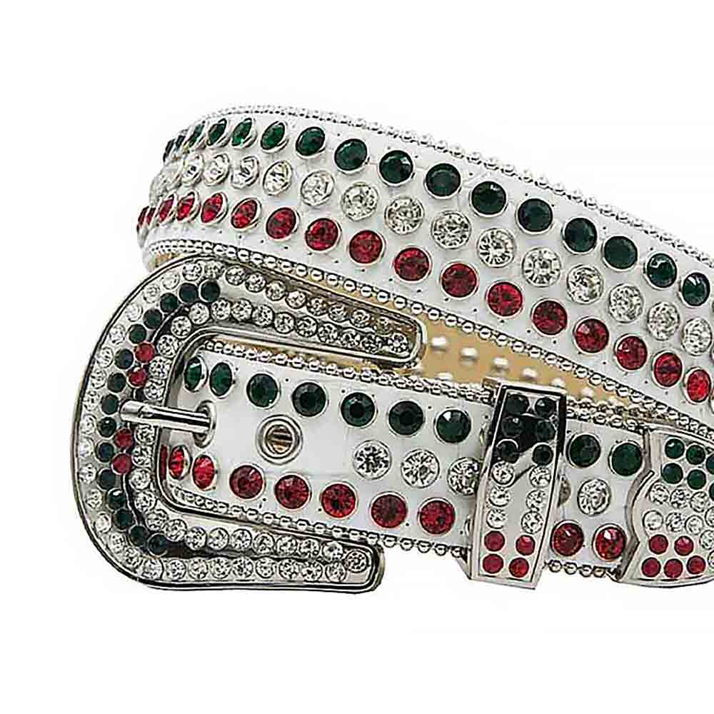 White Strap With Diamond White & Red Embellished Rhinestone Belt