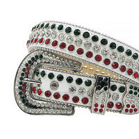 White Strap With Diamond White & Red Embellished Rhinestone Belt