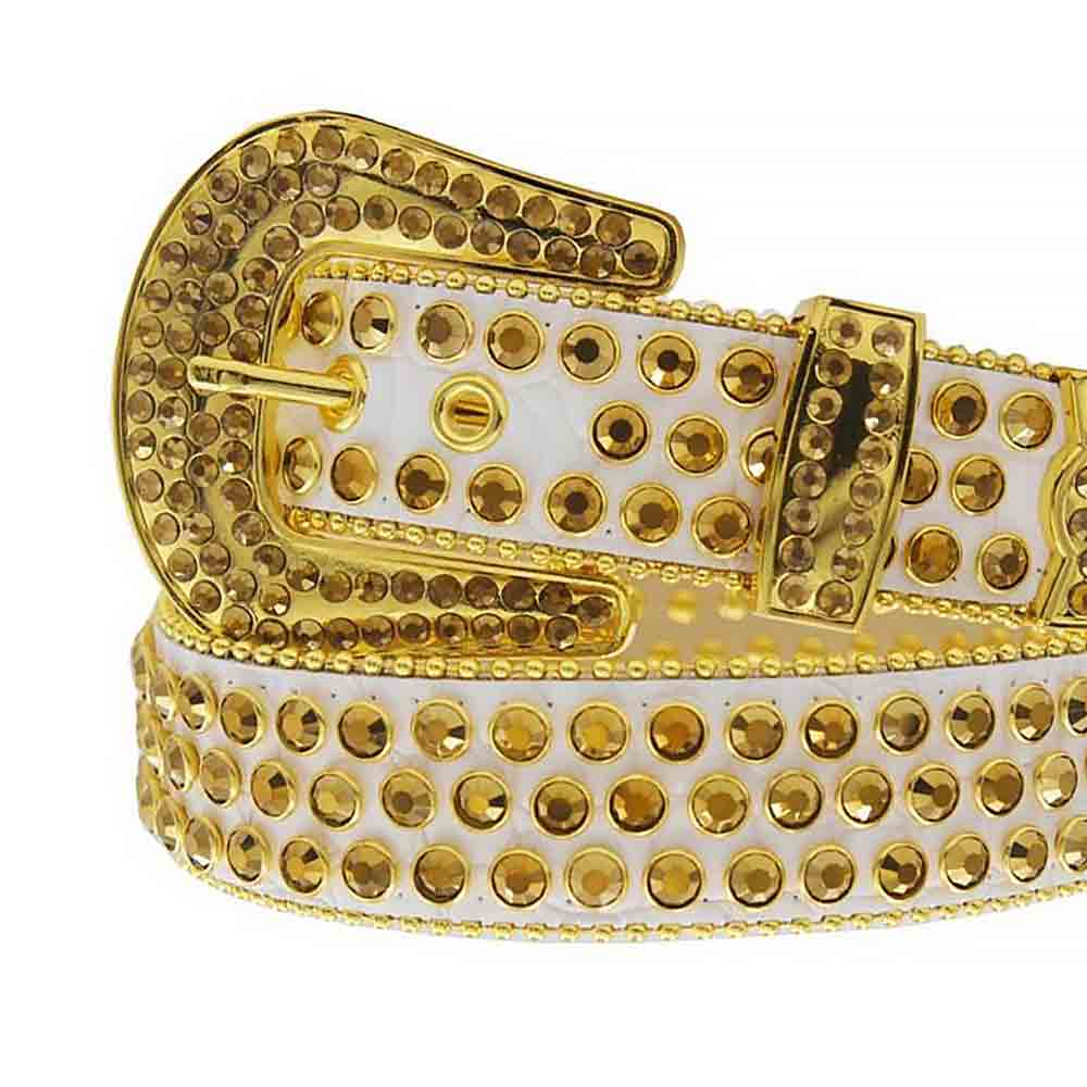 White Strap With Gold Encrusted Rhinestone Belt