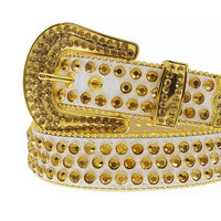 White Strap With Gold Encrusted Rhinestone Belt