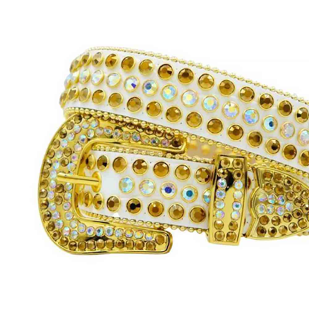 White Strap With Gold & Multi Adorned Rhinestone Belt