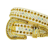 White Strap With Gold & Multi Adorned Rhinestone Belt