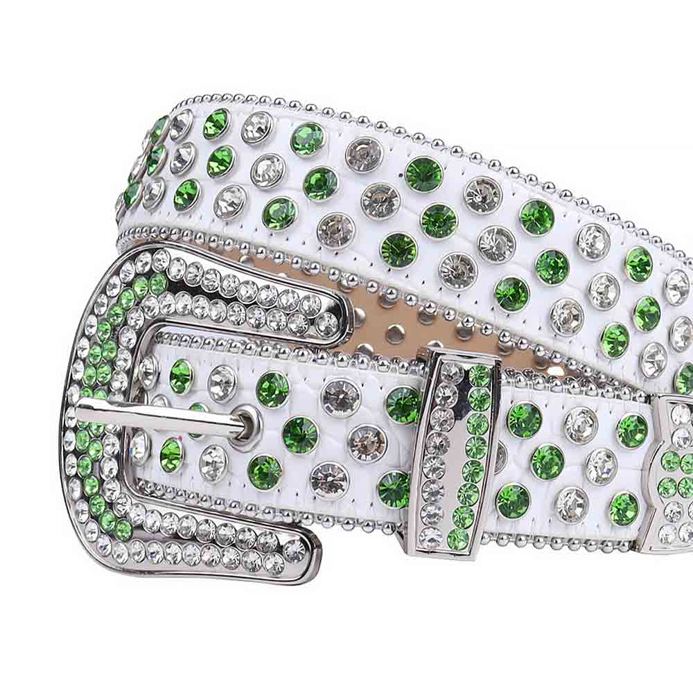 White Strap With Green & White Encrusted Rhinestone Belt