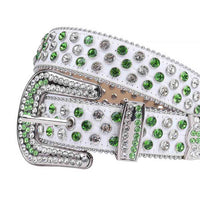 White Strap With Green & White Encrusted Rhinestone Belt