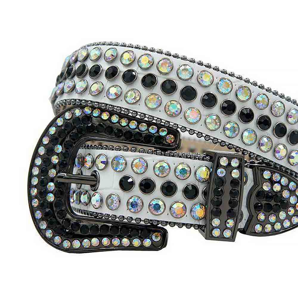 White Strap With Multi & Black Adorned Rhinestone Belt