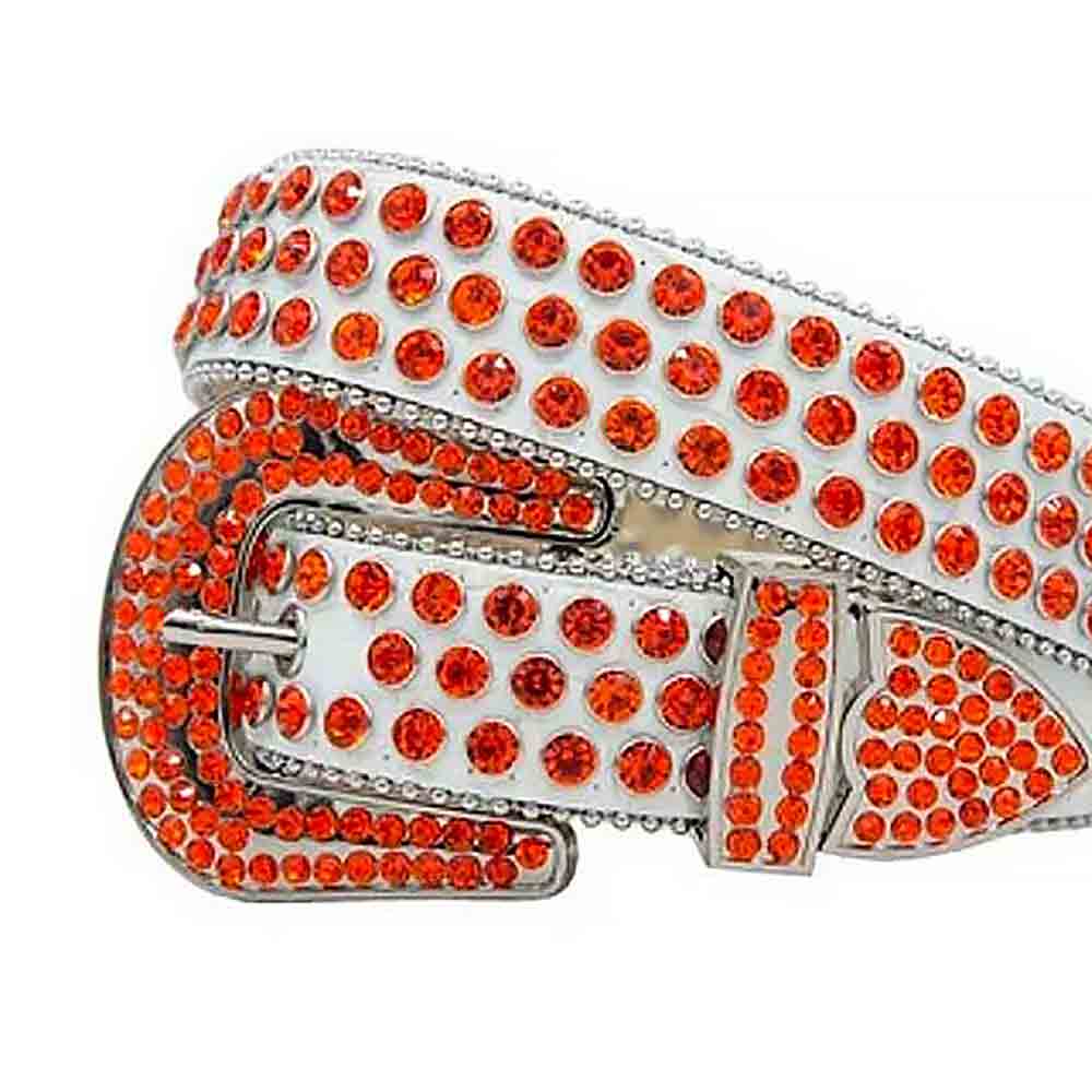 White Strap With Orange Adorned Rhinestone Belt
