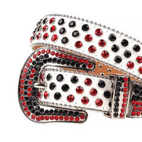 White Strap With Red & Black Embellished Rhinestone Belt