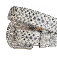 White Strap With Transparent Faceted Crystals Embellished Rhinestone Belt