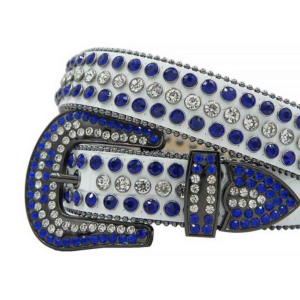 White Strap With White & Blue Adorned Rhinestone Belt