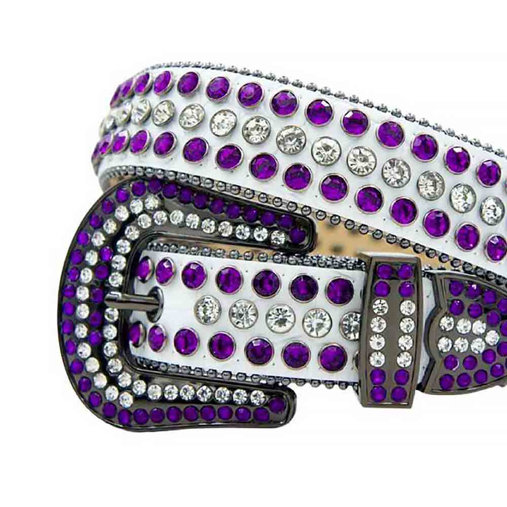 White Strap With White & Purple Adorned Rhinestone Belt