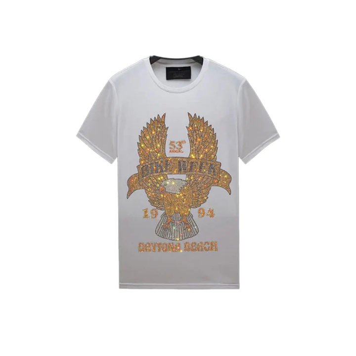 Crystal-Studded Eagle Wing Biker T-shirt
