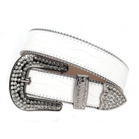 Snakeskin-Texture Western Belt with Rhinestone Buckle