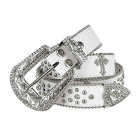 White Cross Studs With Studs And White Studs Studded Rhinestones Belts