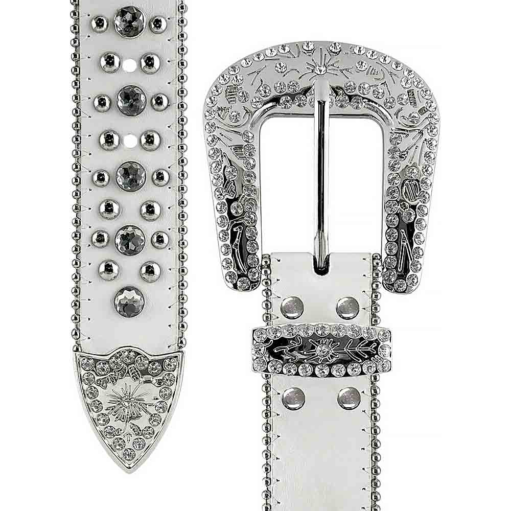 White Scout With Studs And White Gems Encrusted Rhinestones BB Belts