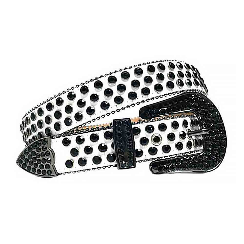 White Strap With Black Embellished Rhinestone Belt