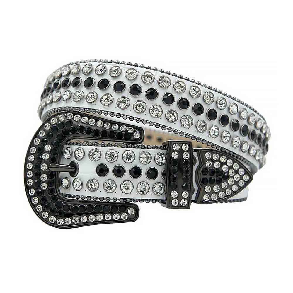 White Strap With Black & Diamond Adorned Rhinestone Belt