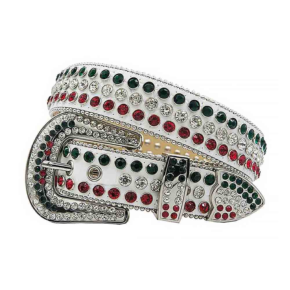 White Strap With Diamond White & Red Embellished Rhinestone Belt