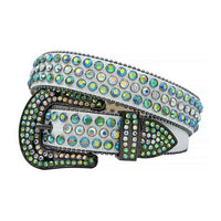 White Strap With Green & Multi Colour Encrusted Rhinestone Belt
