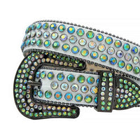 White Strap With Green & Multi Colour Encrusted Rhinestone Belt