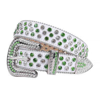 White Strap With Green & White Adorned Rhinestone Belt