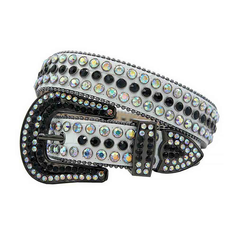 White Strap With Multi & Black Adorned Rhinestone Belt