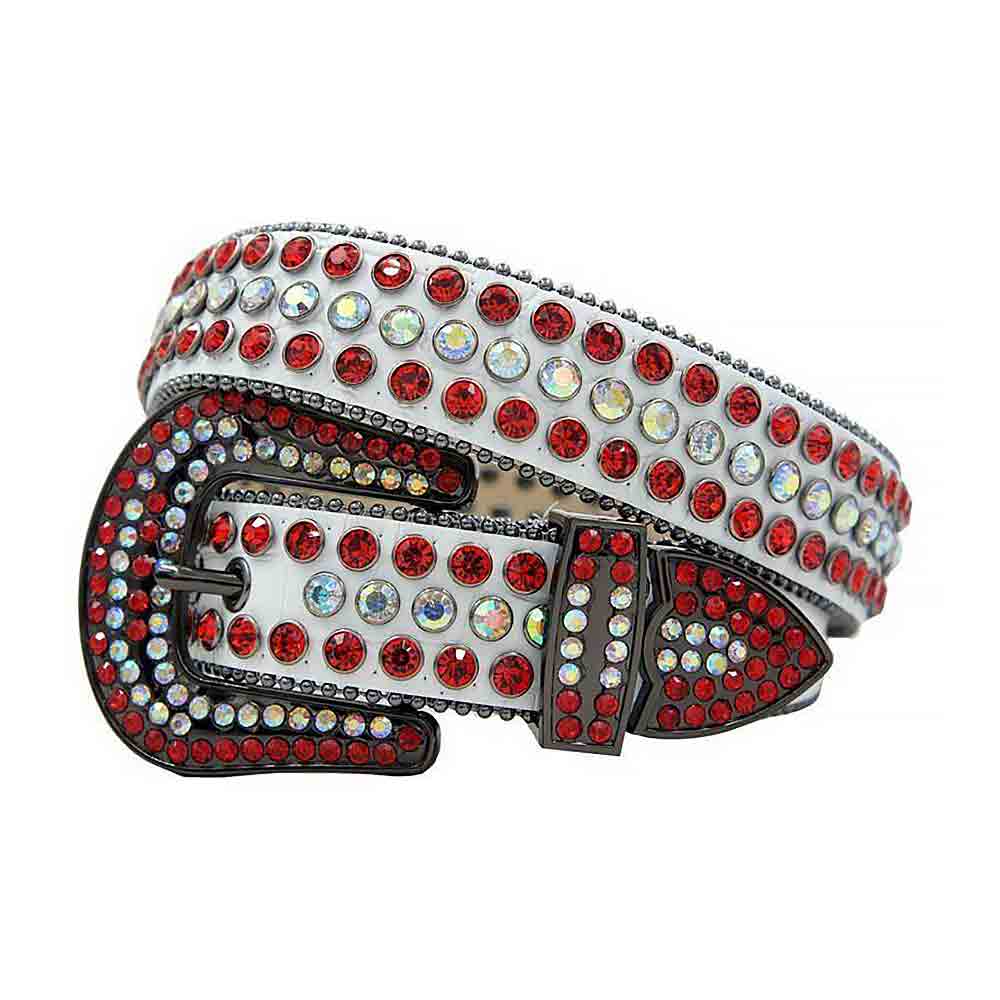 White Strap With Multi & Red Adorned Rhinestone Belt