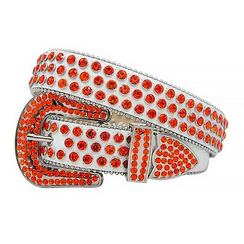 White Strap With Orange Adorned Rhinestone Belt