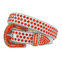 White Strap With Orange Adorned Rhinestone Belt