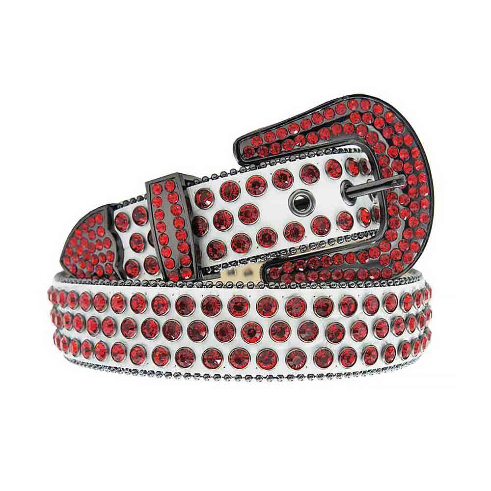 White Strap With Red Embellished Rhinestone Belt