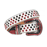 White Strap With Red & Black Embellished Rhinestone Belt
