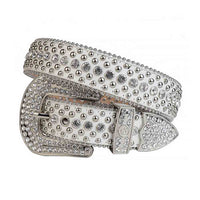 White Strap With Transparent Faceted Crystals Embellished Rhinestone Belt