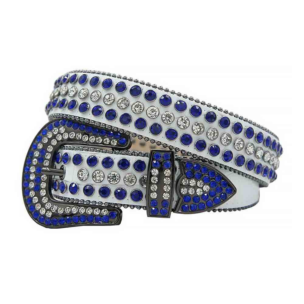 White Strap With White & Blue Adorned Rhinestone Belt