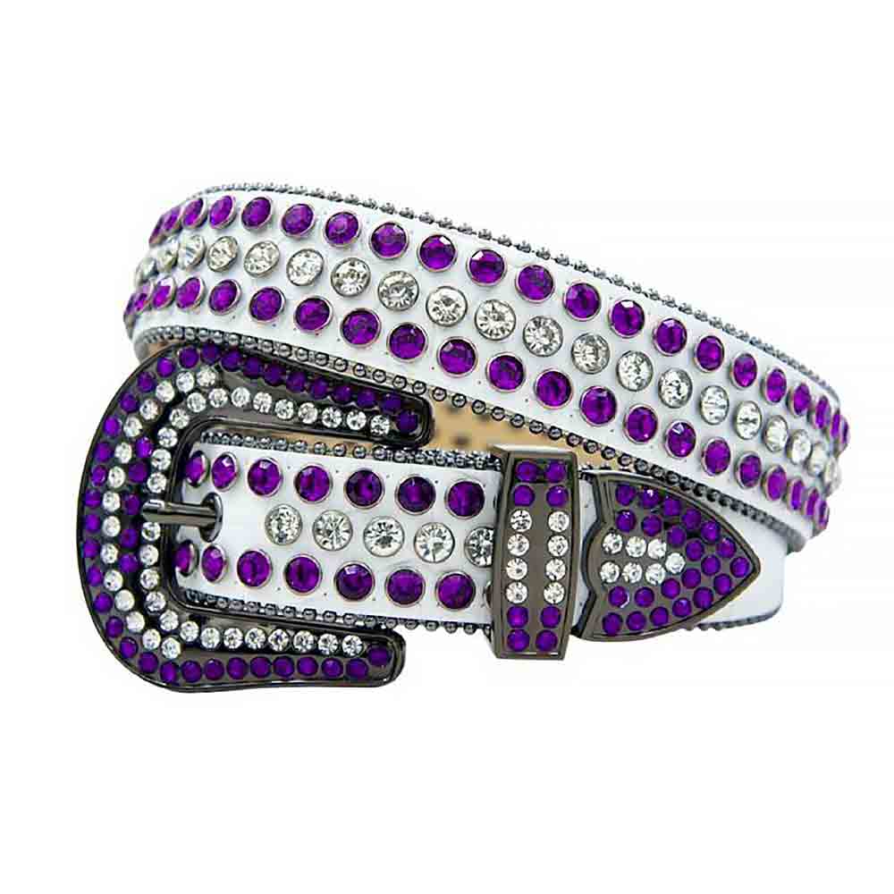 White Strap With White & Purple Adorned Rhinestone Belt