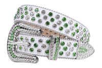 White Strap With Green & White Encrusted Rhinestone Belt