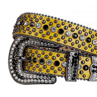 Yellow Strap With Black & Transparent Adorned Rhinestone Belt