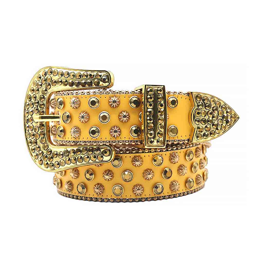 Yellow Strap With Gold Embellished Rhinestone Belt