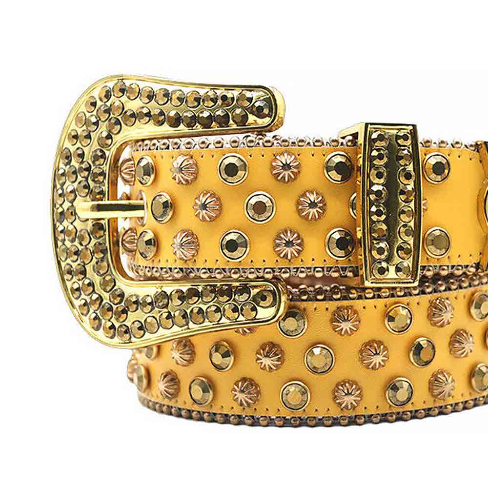 Yellow Strap With Gold Embellished Rhinestone Belt
