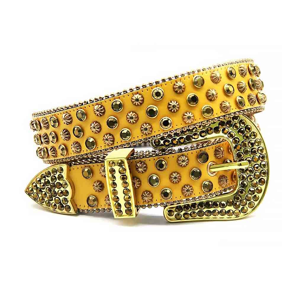 Yellow Strap With Gold Embellished Rhinestone Belt