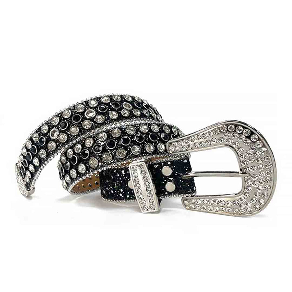 Sparkle Black Strap With Black & Faceted Crystal Studded Rhinestone Belt