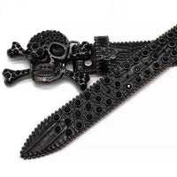 Metal Skull Black Crocodile Strap With Black Embellished Rhinestone Diamond Belt