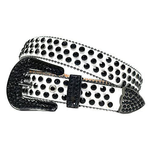 Black & White Crystal Rhinestone Western Belt with Black Buckle