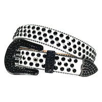 Black & White Crystal Rhinestone Western Belt with Black Buckle