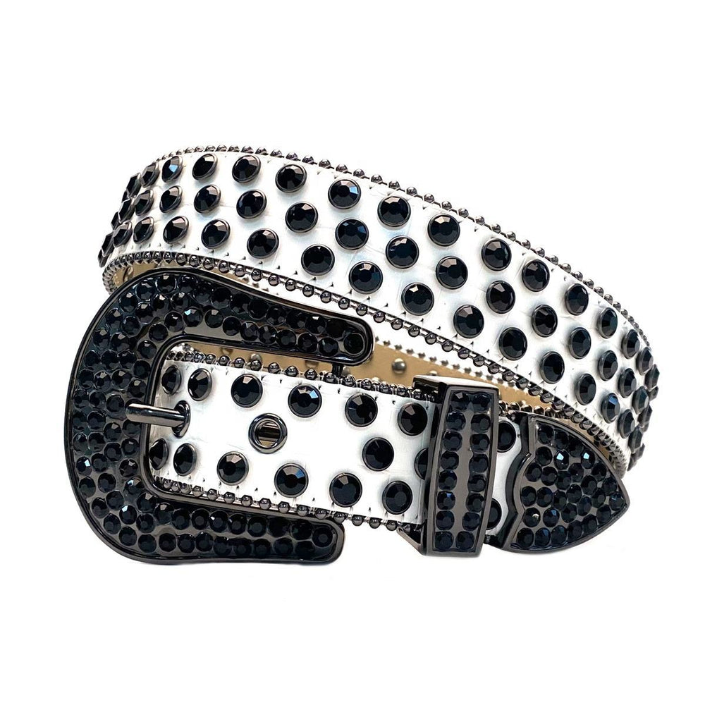 Black & White Crystal Rhinestone Western Belt with Black Buckle