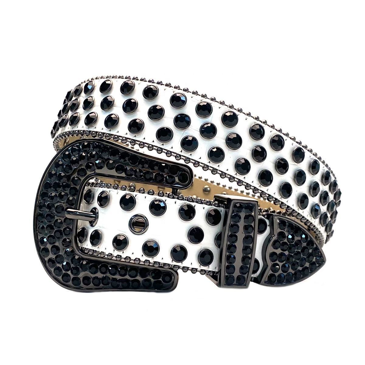 Black & White Crystal Rhinestone Western Belt with Black Buckle