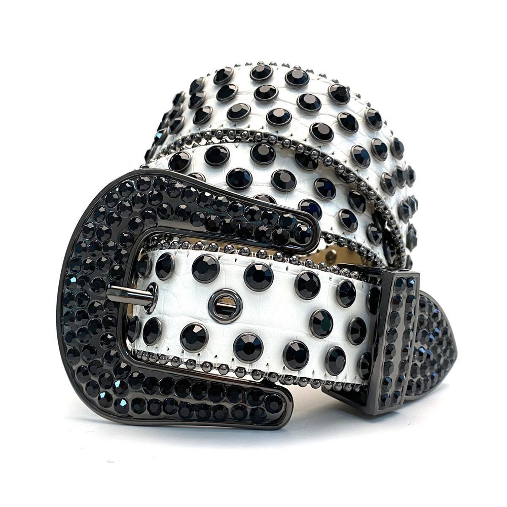 Black & White Crystal Rhinestone Western Belt with Black Buckle
