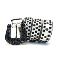 Black & White Crystal Rhinestone Western Belt with Black Buckle